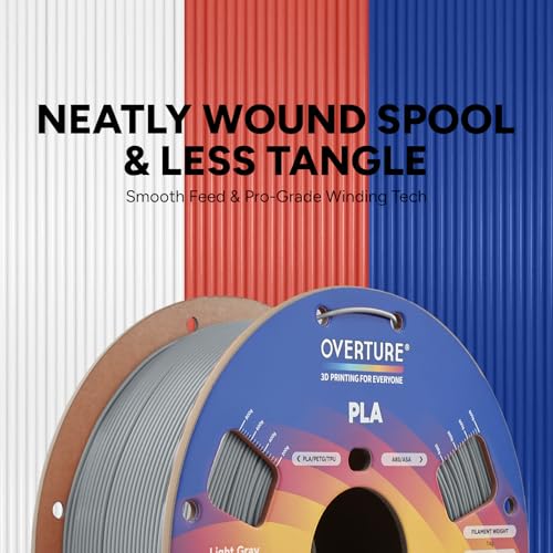 Image of OVERTURE PLA Filament 1.75mm, Neatly Wound 3D Printer Filament 1kg Spool (2.2lbs), Dimensional Accuracy + /- 0.02 mm, Fit Most FDM 3D Printers (Light Gray)
