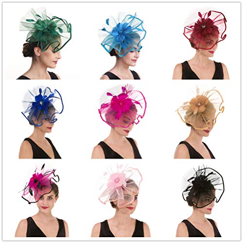 Saferin Fascinator Hat Feather Mesh Net Veilwedding Church Tea Party Hat Flower Derby Hat With Clip And Hairband For Women Girl (Ta1-Sapphire Blue) #TOP1