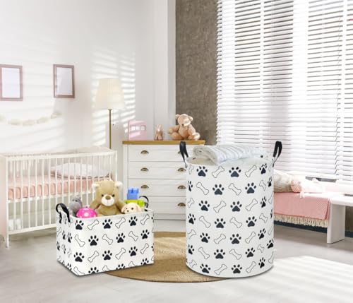 Image of NTAOHAMPER Waterproof PE Coating Puppy Storage Bin with Handles,Doggy Collapsible Gift Basket,Kids Toys /Books Box,Room Decor(Paw)