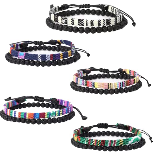 Boho Herren Surfer Armband Fußbänder Set 10pcs - Fußkettchen Stoff Handmade Freundschaftsarmband Strand Schmuck Verstellbar für Männer Geschenke Cover