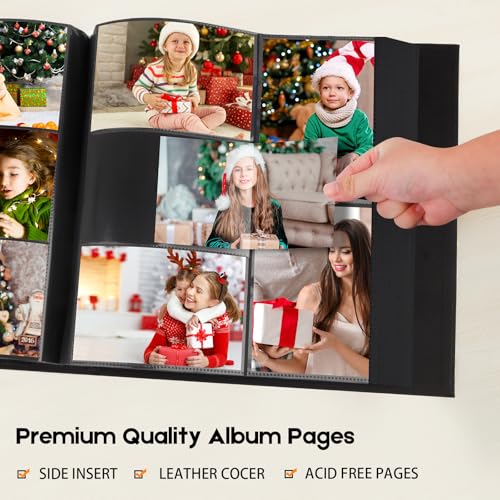 Aevdor Fotoalbum mit 1000 Taschen, extra große Kapazität, Ledereinband, Hochzeitsfotoalben, für 1000 horizontale und vertikale Fotos, säurefreie Seiten, 10 x 15 cm, Fotoalbum mit Frontfenster (schwarz