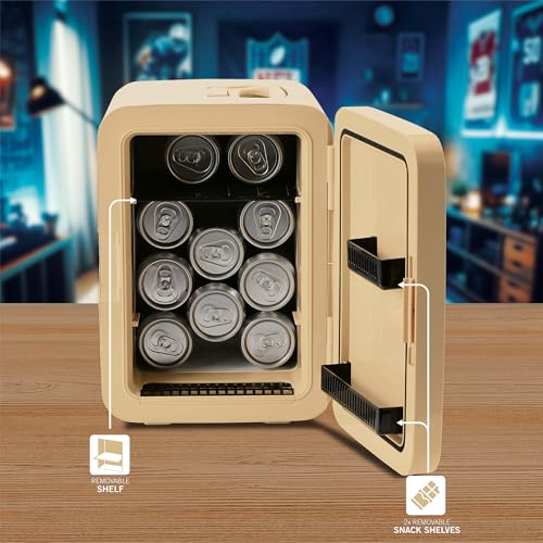 Image of Ukonic NFL New Orleans Saints 15-Can Mini Fridge 10L - AC /DC Powered, Official Team Colors & Logo, Portable Cooler for Tailgates, Home, Office, or Car