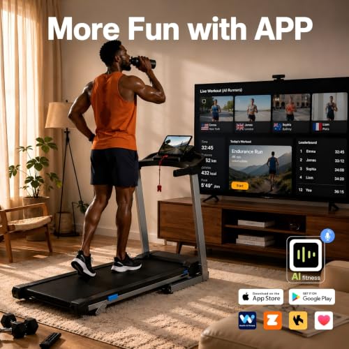 Image of Cardirun Foldable Treadmill with Incline, 400 LBS Capacity & 3.5HP Quiet Treadmills for Home, 7.6 MPH Running Treadmill with Pulse Sensor, Bluetooth Speaker, Wide Belt, App, Space-Saving Design