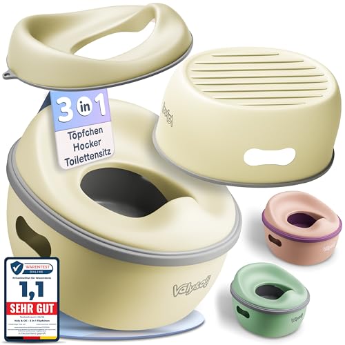 Valy&Oli® - Orinal 3 en 1 para niños, asiento de inodoro para niños y taburete, ergonómico, cómodo y versátil, fácil de limpiar y seguro, potty & taburete para niños, a partir de 18 meses, color beige