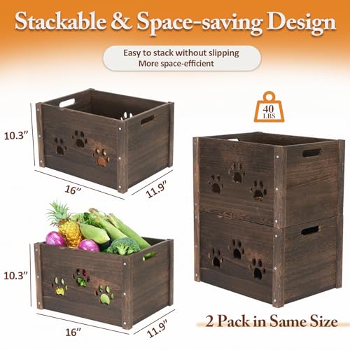 Wooden Crates 2 Pack, Hollow Claw Crates for Display, Farmhouse Handmade With Handles, Rustic Durable Storage, Large Decorative Box - Image 4