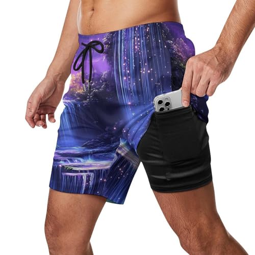 Moon Waterfall Mens Swim Trunks with Quick-Drying Lining Beach Shorts for Outdoor Sports2