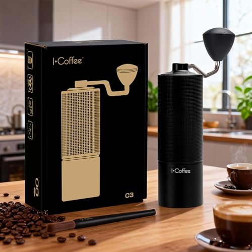 iCoffee C3S Moedor de Café Manual, Moedor de Café Inox com Manivela, Moedor de Café Capacidade Inoxidável de 20 g (Preto)