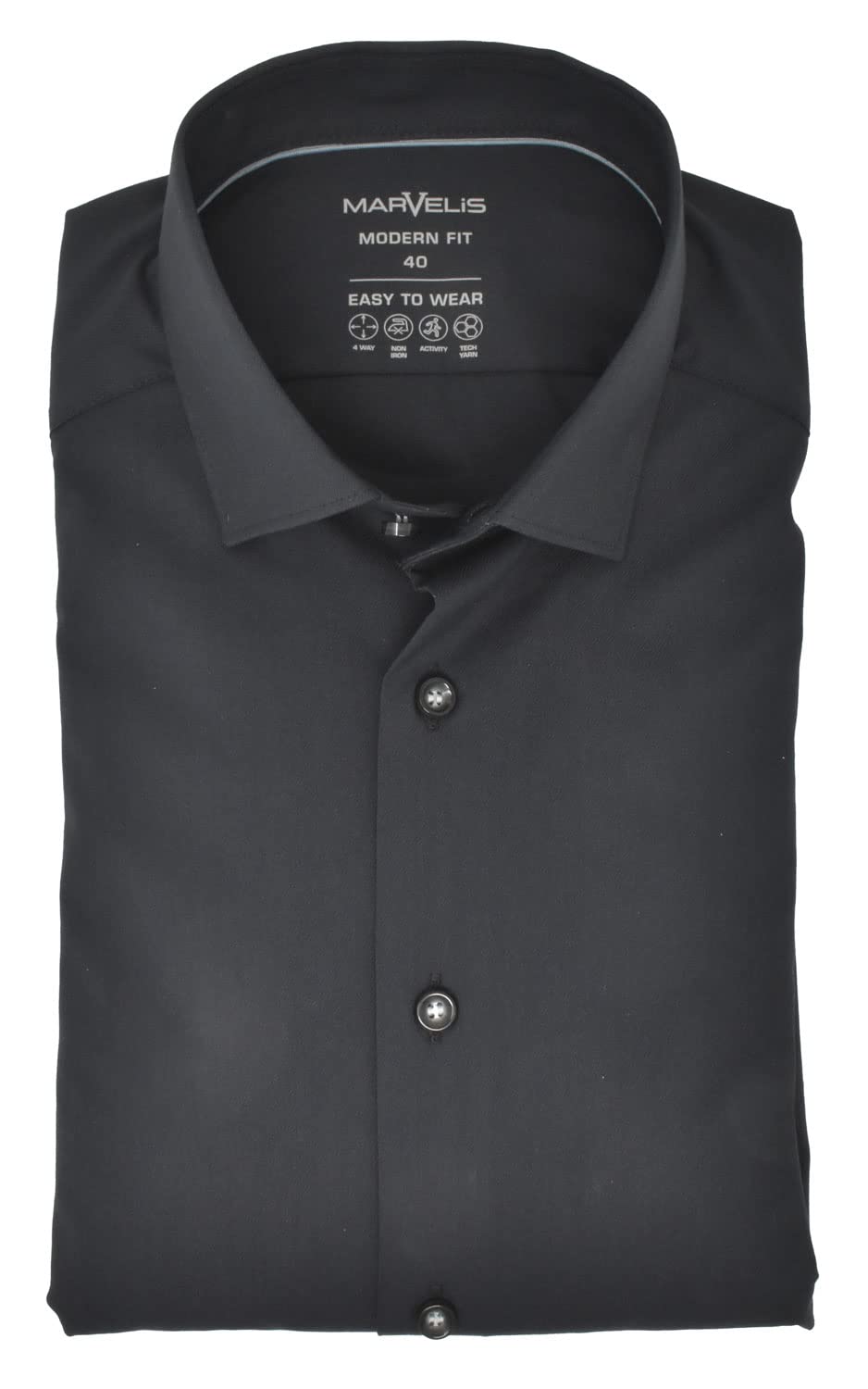 Marvelis Men's Easy to Wear Shirt Modern Fit Kent Collar Long Sleeve Stretch Plain Anthracite, charcoal, 42