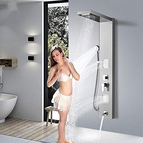 Columna de ducha con panel de lluvia, cascada y chorros de hidromasaje, grifo termostático con luz LED y pantalla digital de temperatura miniatura 1