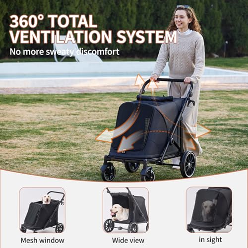 Image of Dog Stroller for Large Dogs (Black, Large Pet Stroller)