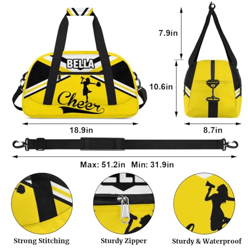 Custom Name Cheerleader Gym Bag for Kids Girls,Personalized Dance Sport Duffel Gymnastics Bag Travel Weekender Outdoor Tote Carry-On Bag,Yellow (Cheer)2