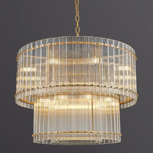 Image of 3-Tier Modern Gold Round Chandelier, 37 inch Water Ripple Crystal Glass Chandeliers for High Ceiling,16-Lights Luxury Adjustable Hanging Chandelier for Living Room, Foyer, Staircase, Dining Room,