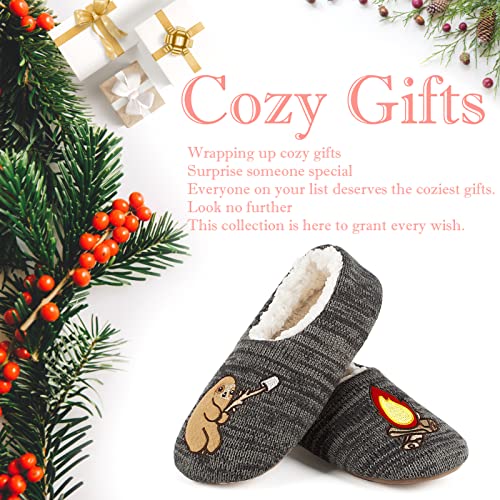 Image of The Metluks Cute Animal House Slippers, Warm Fuzzy Slipper Socks with Grippers Non Slip, Cozy Funny Gifts