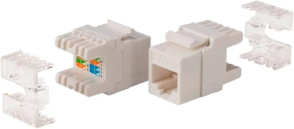Monoprice Cat6 Punch Down Keystone Jack - Short Body, 180-Degree, 8P8C, for 22-24AWG Solid Wire, White