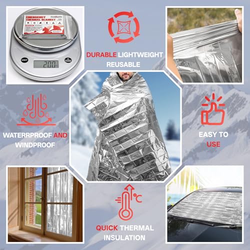SecuCaptain Survival Emergency Thermal Blankets: Extra Large 84” x63” Space Mylar Blanket Kit for Outdoor Cold Winter Camping Hiking Car Bug Out Bag or First Aid - 4 Pack - Image 5