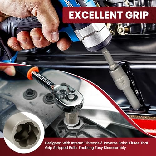 Image of 28Pcs Deep Bolt Extractor Set, with 3 /8 inch Drive, Ez Out Broken Bolt Remover Kit, Spark Plug Extractor Socket Set, Easy Out Stripped Lug Nut Removal Tool for Removing Rounded, Rusted Bolts, Nuts & Screw
