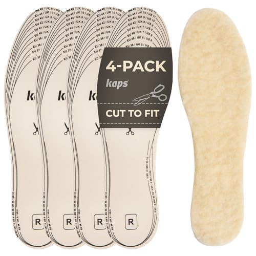 Kaps Winter Insole Set, 4 x Sheep Wool Inserts for Shoes and Boots, Warm & Soft, Set of 4 Pars Cut to Size Shoe Insoles for Adults Unisex, 4 Pair Pack