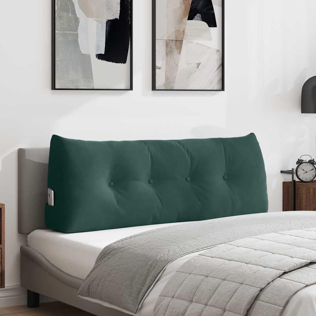 Rückenkissen, Dunkelgrün, 120 x 24 x 50 cm, Samt, Kissen aus Samt, für Wohnzimmer, mit Seitentasche für Fernbedienung, ergonomisches Lendenkissen für Sofa, Bett, Büro, Bezug
