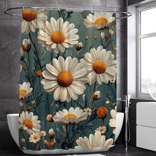 Rideau de douche imperméable et séchage rapide en polyester lavable fleur - 4