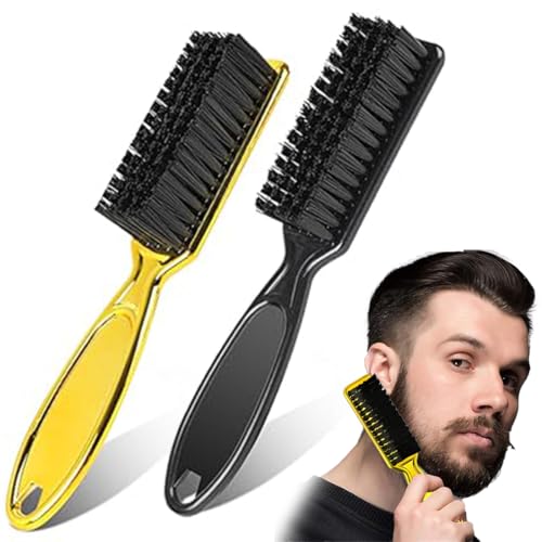 Set de 2 cepillos de limpieza, cepillo de limpieza de cuchillas, cepillo de nailon, cepillo para uñas, cortapelos, cepillo de peluquería, herramienta cortapelos (negro y dorado)