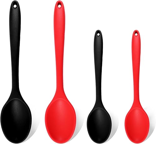 4 cucharas de silicona antiadherentes resistentes al calor, cuchara grande de silicona para servir, cucharas para utensilios de cocina, hornear,