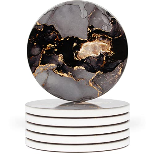 Naivasha Homeware Marble Coasters Set of 6 - Stunning Decorative Coasters in GLOSS Finish, Elegant Stone with Cork Bottom - Night