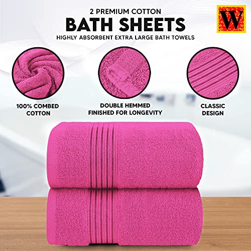 Westlane Linens 2 Premium Cotton Bath Sheet (90x160cm) Jumbo Bath Sheets Highly Absorbent Extra Large Bath Towels Quick Dry Soft Hotel Large Bath Sheets Quality (Fuchsia) - Image 3