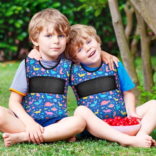 Image of Janmercy Weighted Vest for Kids Ages 2 to 9 Adjustable Neoprene Compression Vest Removable Weights Breathable Comfort Toddler(Dinosaur,Small,Dark Blue)