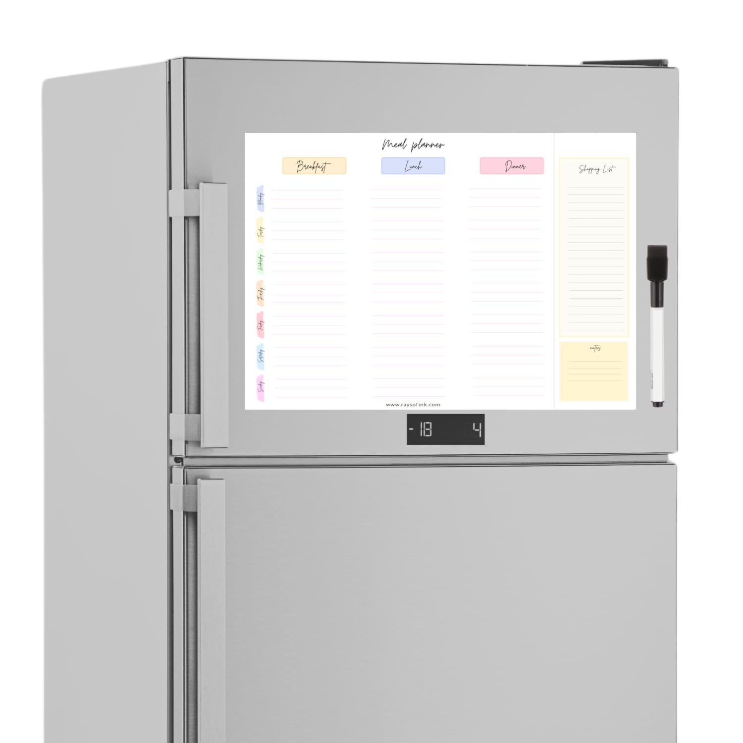 Rays of Ink Rewritable Magnetic Meal Planner for Fridge | Weekly Menu Planner with Grocery Shopping List | Dry Erase Meal Organizer | Whiteboard for Meal Planning | Includes 1 Marker and 1 Microfiber Cloth (style 2)-image-21