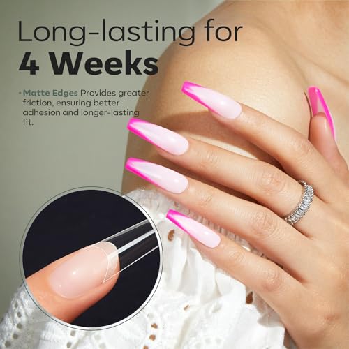 Image of modelones Long Coffin French Nail Tips, 504 PCS No C Curve Pre-shaped Clear Acrylic Fake Nails Tips Gel Half Cover 12 Sizes with Box