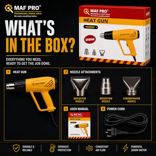 Image of MAF PRO Heat Gun 2000W Hot Air Gun with Dual Temperature Settings & Airflow Control | Heavy Duty Electric Heat Gun for Paint Removal, Shrink Wrapping, Craft, PVC & DIY Tools