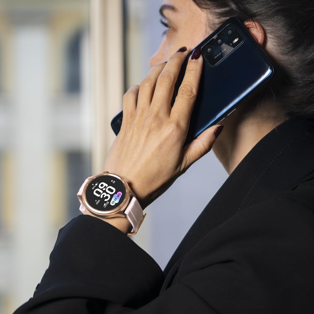 LOTUS Reloj Inteligente Hombre Mujer - Smartwatch Caucho Rosa | Resistente al Agua IP65, Voz IA, Música, Cuenta Pasos y Calorías, Teléfono, Monitor Sueño 50204/1 Naya Lite, Smartime 2nd Gen