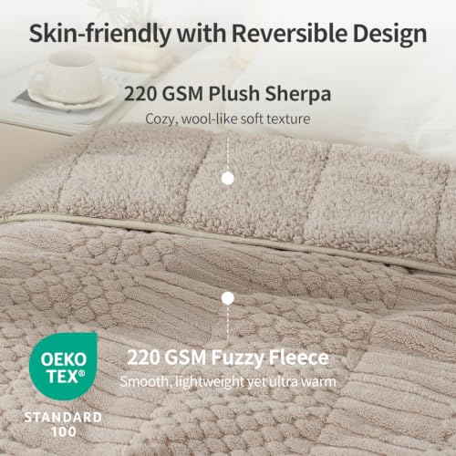 Image of Uttermara Weighted Blankets for Adults Queen Size, 20lbs 60x80 inches | Soft Plush Fleece; Warm Cozy Sherpa; Machine Washable; Filled with Glass Beads; Heavy Throw for Sleep and Calm; Beige