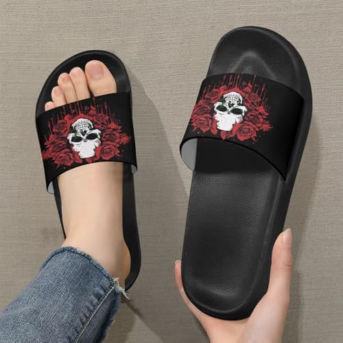 Skull Sandals Women Non-Slip Single Band Slide Sandals Non-Slip Soft Sole Flat Slippers For Indoor Outdoor3
