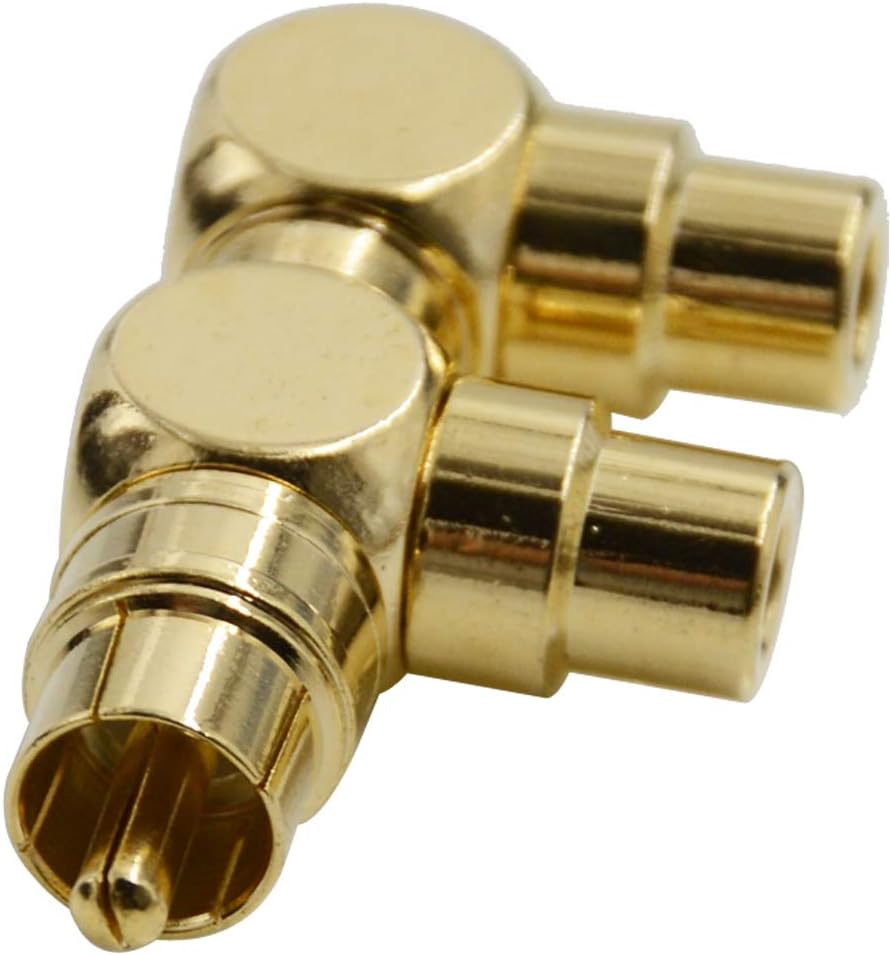 2PCS RCA Splitter Adapter Male to Two Female Right Angle Plug Audio Video Connector Copper Gold Plated AV Splitter