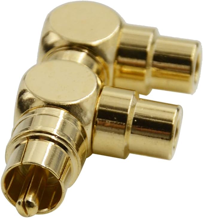 Adaptador RCA Divisor Macho a 2 Hembras Ángulo Recto Audio Video miniatura 2