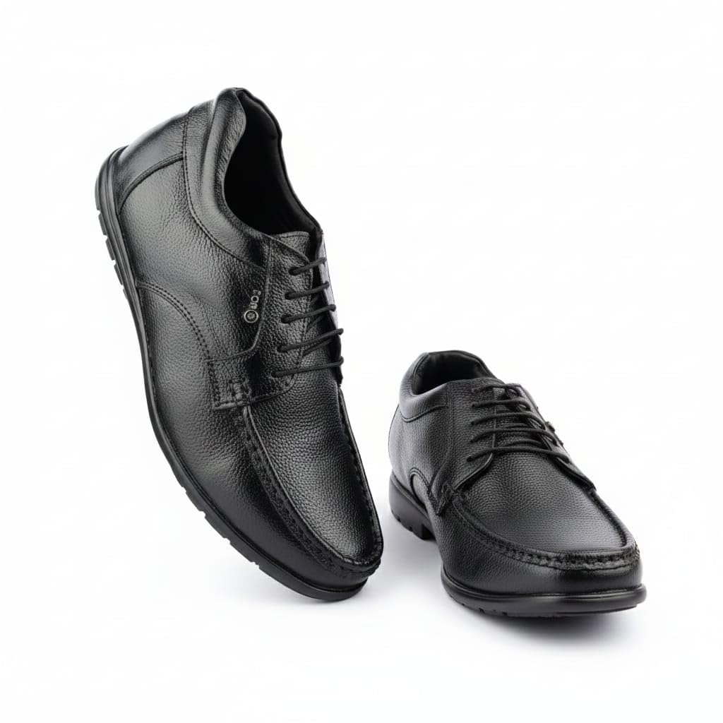 Black Formal Derby Shoes for Man with Laces, Black Genuine Derby Style Leather Officer Class Stylish Formal Dress, Office Wear | DM18.