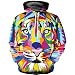 Produktbild AQWD Lion Hoodie 3D-Druck Kreative Muster Bunte Pullover Langarm Tasche Rundhalsausfall Pullover Persönlichkeit Mode Lässig Paar Sweatshirt-XS