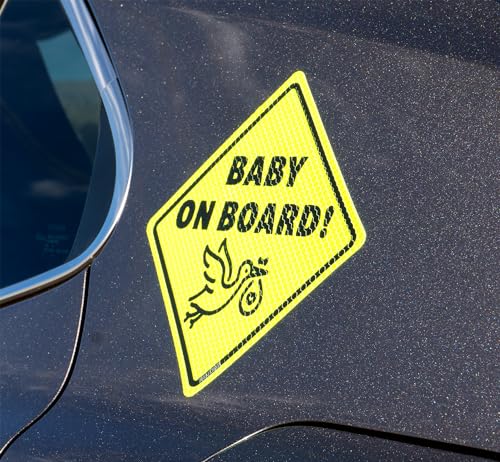 Placa adesiva Baby On Board - Essencial para carros - Pacote com 2, 14 cm x 14 cm - Amarelo brilhant