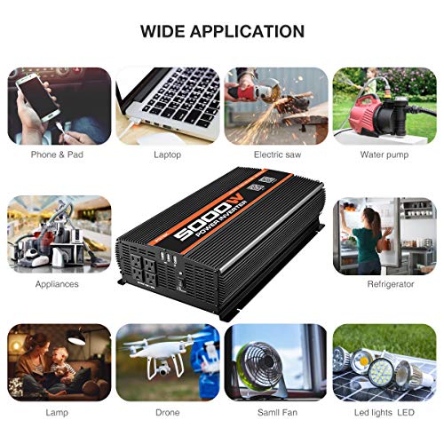 POTEK 5000W Power Inverter 4 AC Outlets 12V DC to 110V AC Car Inverter with Bluetooth and 2 USB Ports
