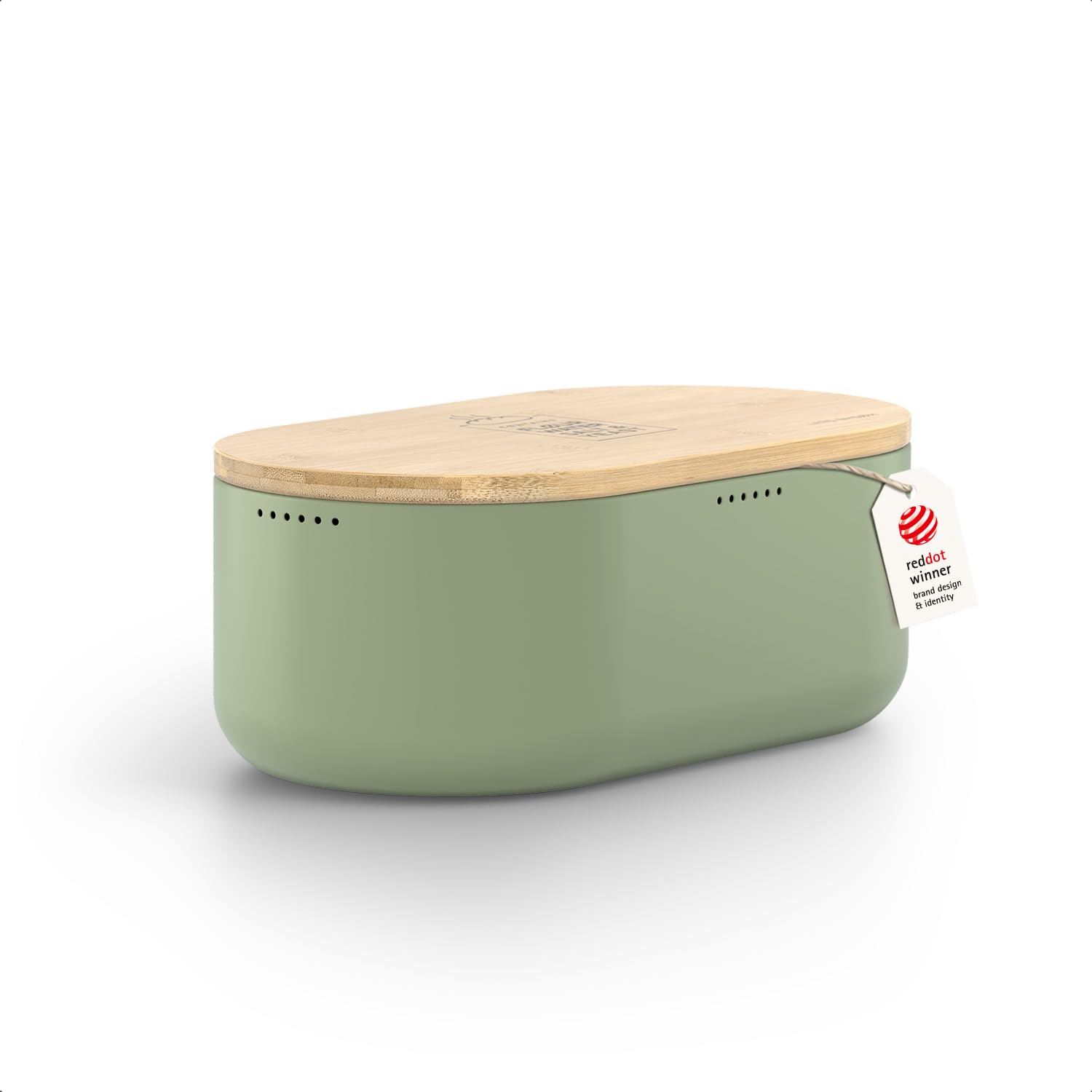 LARS NYSØM Bread Box I Metal bread box for long lasting freshness I Baked goods Bin with bamboo lid usable as cutting board I 35x19.5x13.5cm (Nordic Sage)