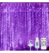 SINAMER Purple Curtain Light for Bedroom, 300 LED 9.8ft x 9.8ft Window Fairy Curtain String Light...