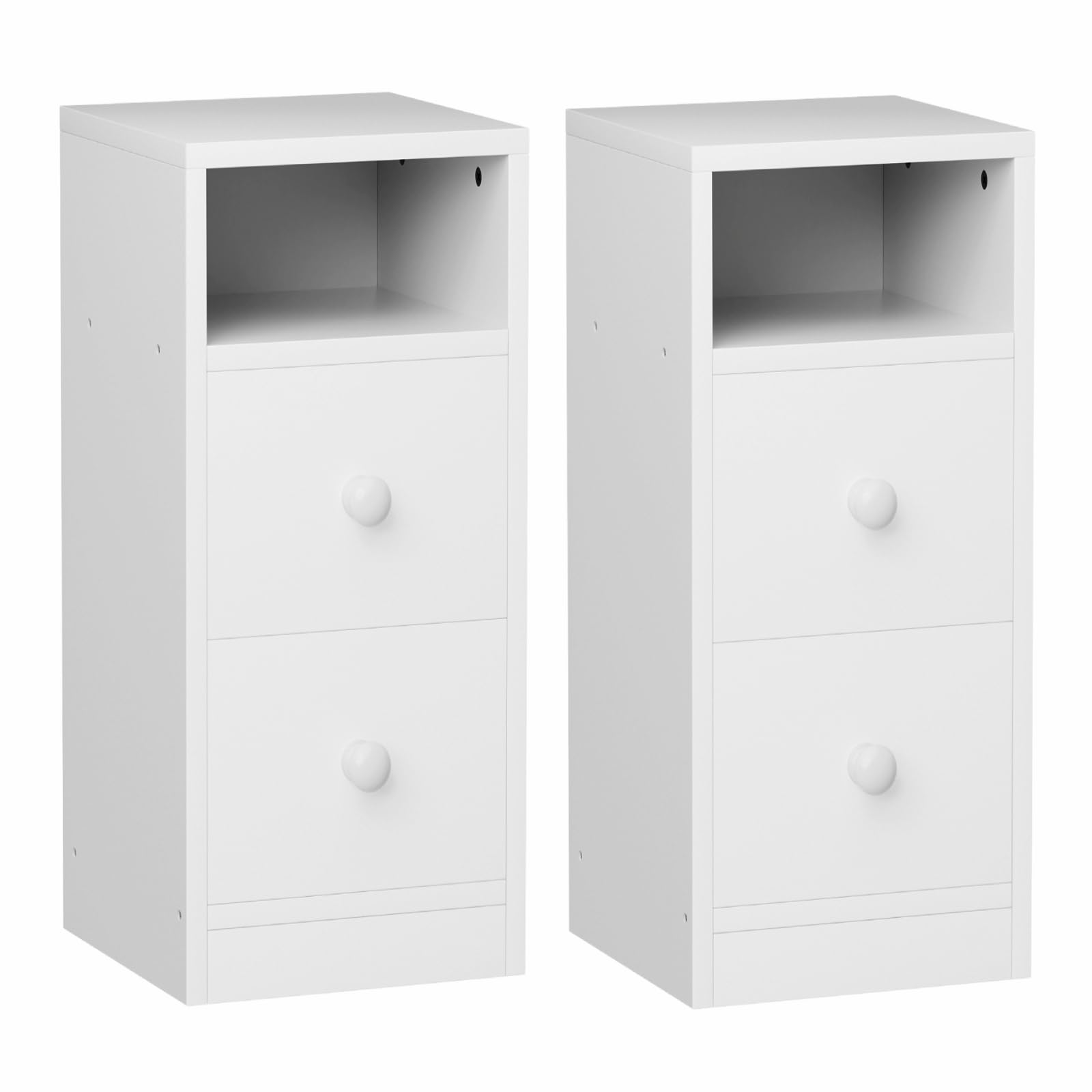 Table de Chevet Étroite Lot de 2, Tables de Nuit Blanc