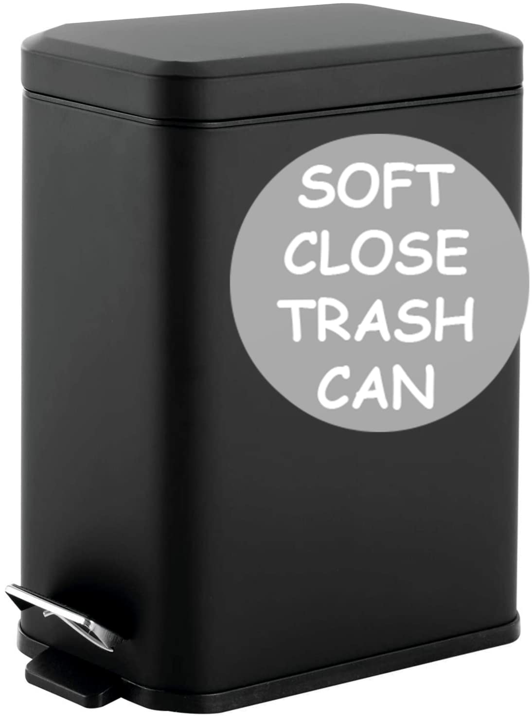 Homie Soft Close, Slim Trash Can 3.6 Gallon with Anti - Bag Slip Liner and Lid, Use as Mini Garbage Basket, Slim Dust Bin, or Decor in Bathroom, Restroom, Kitchen, or Bedroom (Matte Black) 14L / 3.6 Gallon Matte Black
