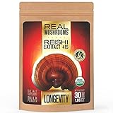 Reishi Mushroom Extract Powder by Real Mushrooms - Certified Organic - Ganoderma Lucidum / Ling Zhi - Immune Booster - 30g Bulk Reishi Mushroom Powder - Perfect for Shakes, Smoothies, Coffee and Tea