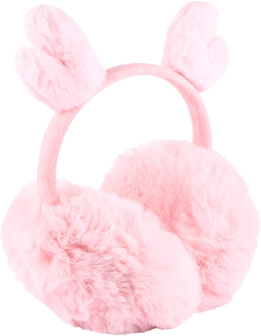 Festive Antlers Earmuffs Winter Ear Warmers Adjustable Headband Women Pink Ear Covers