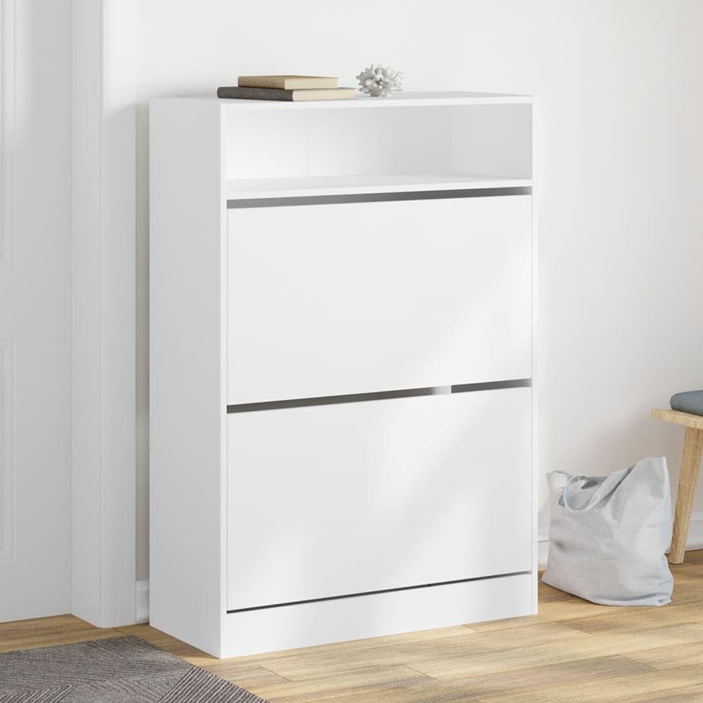 Szafka na buty z 2 wysuwanymi szufladami, biała, 80 x 34 x 116 cm, drewno