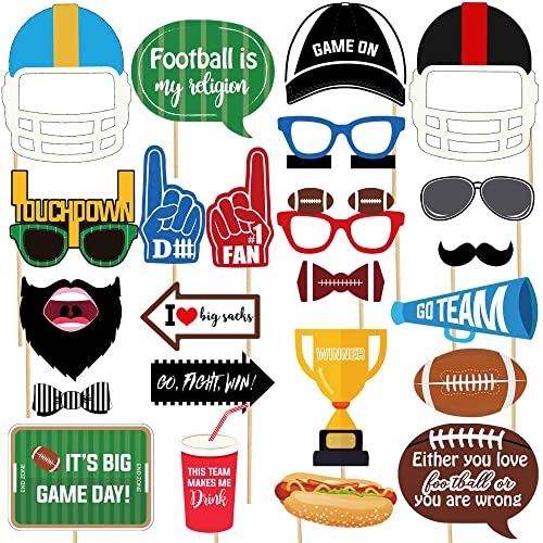 Football Party Photo Booth Props Kit, 26-Pieces Fun Photography Posing Signs For Kids Boys Adults, Game Day Supplies Gift, Soccer Sports Theme Birthday Tailgating Party Favors Decoration Accessories #TOP6