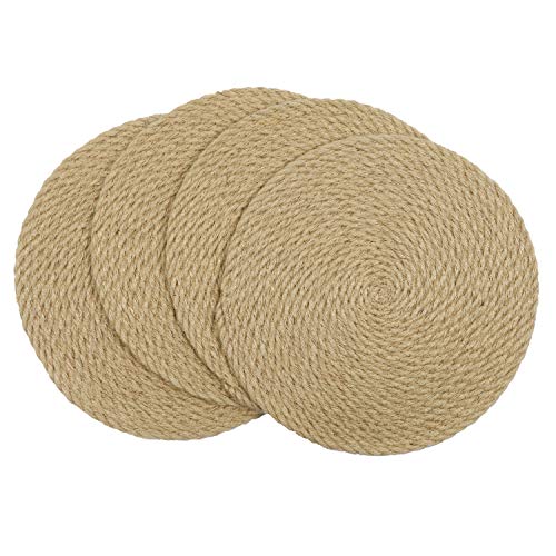 SHACOS 4Pcs Hemp Rope Placemats Round Hemp Woven Insulation Pad Thicken Table Mats Set of 4 Coaster SHACOS 4Pcs Hemp Rope Placemats Round Hemp Woven Insulation Pad Thicken Table Mats Set of 4 Coaster