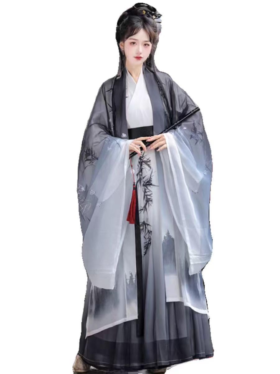 Schwarz-weißes Bambus-Hanfu-Kostüm für Damen, traditionelles chinesisches Kleid, orientalische Prinzessin, Fee, Cosplay-Kostüm, Party, Hanfu-Kleid